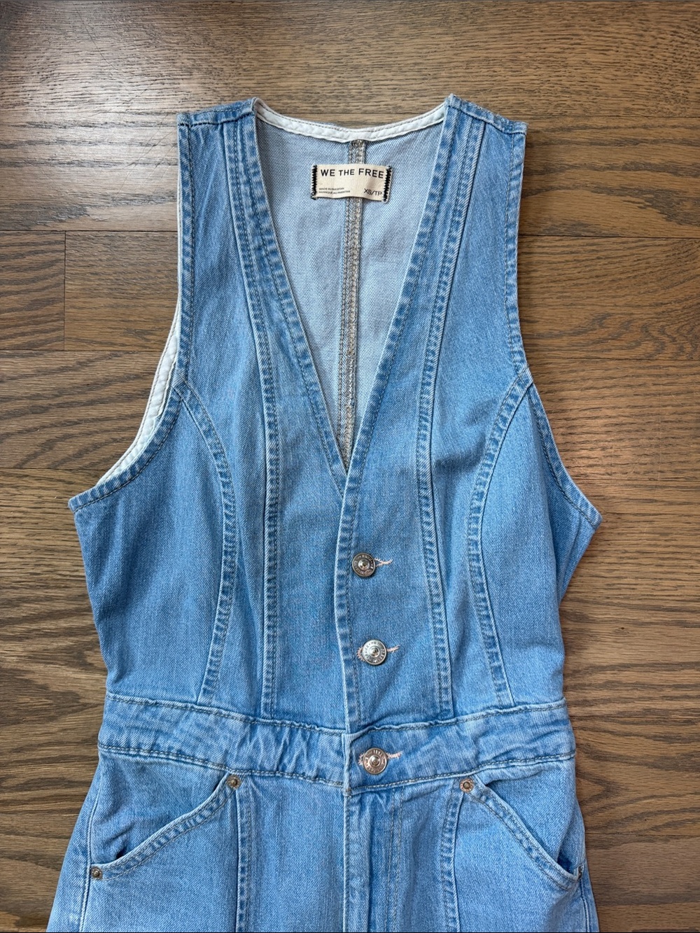 Free People Light Wash Denim Jumpsuit with Wide Legs (XS) - Picture 2 of 5